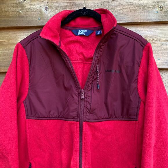 Lands' End red full zip fleece jacket - Picture 2 of 5